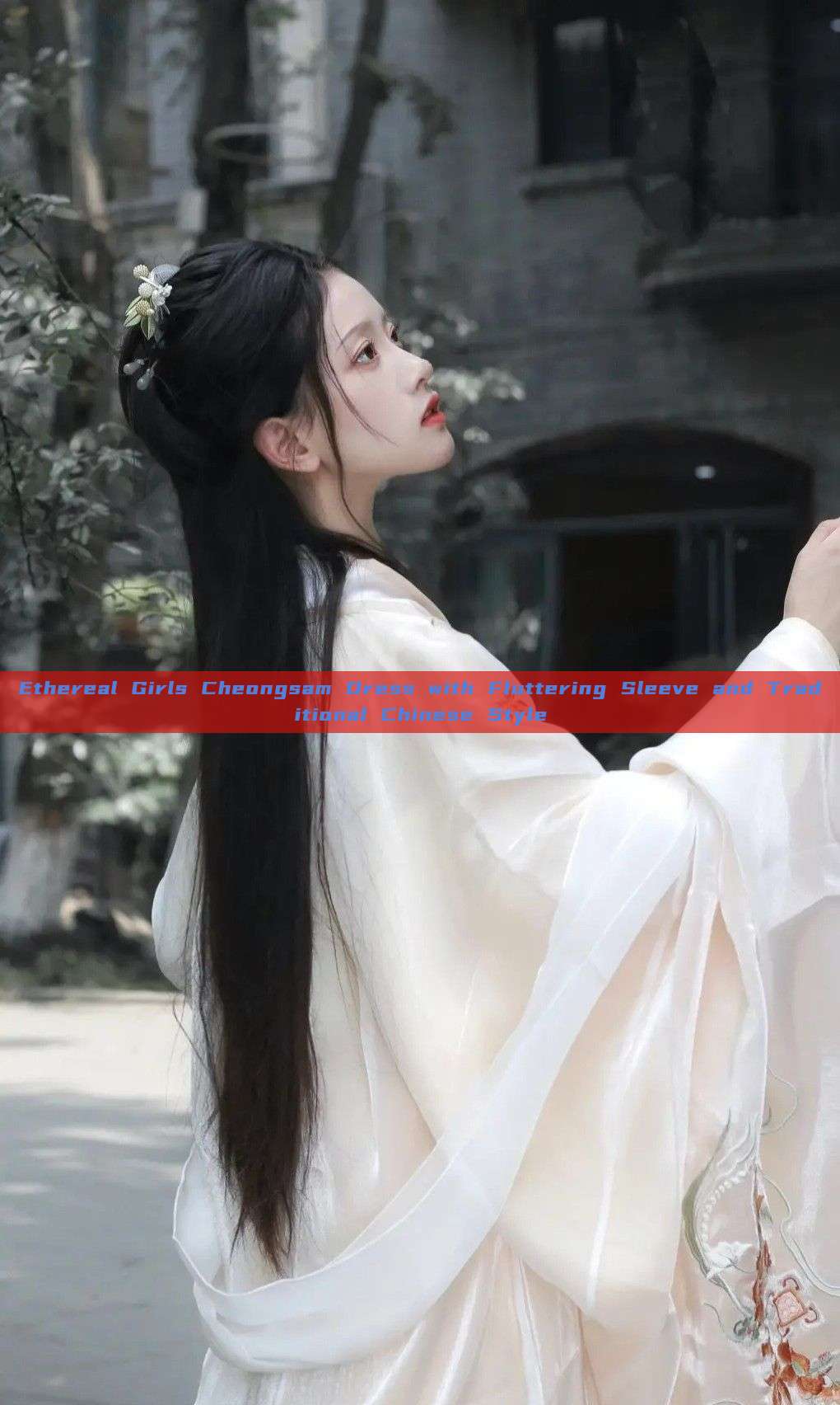 Ethereal Girls Cheongsam Dress with Fluttering Sleeve and Traditional Chinese Style
