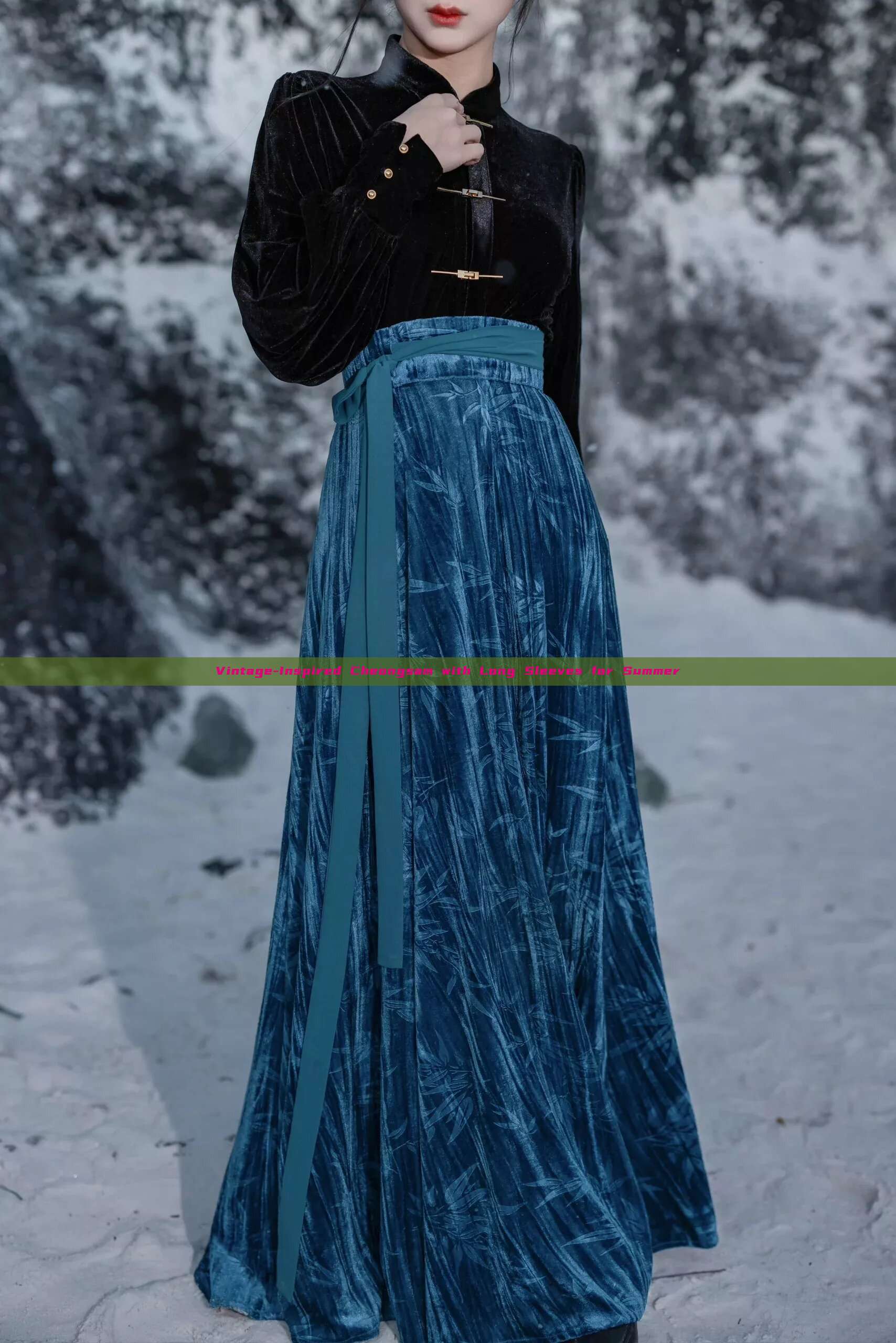 Vintage-Inspired Cheongsam with Long Sleeves for Summer