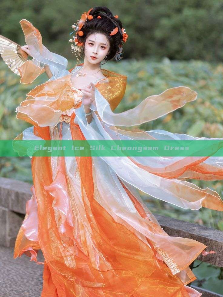 Elegant Ice Silk Cheongsam Dress Elegant Ice Silk Cheongsam Dress