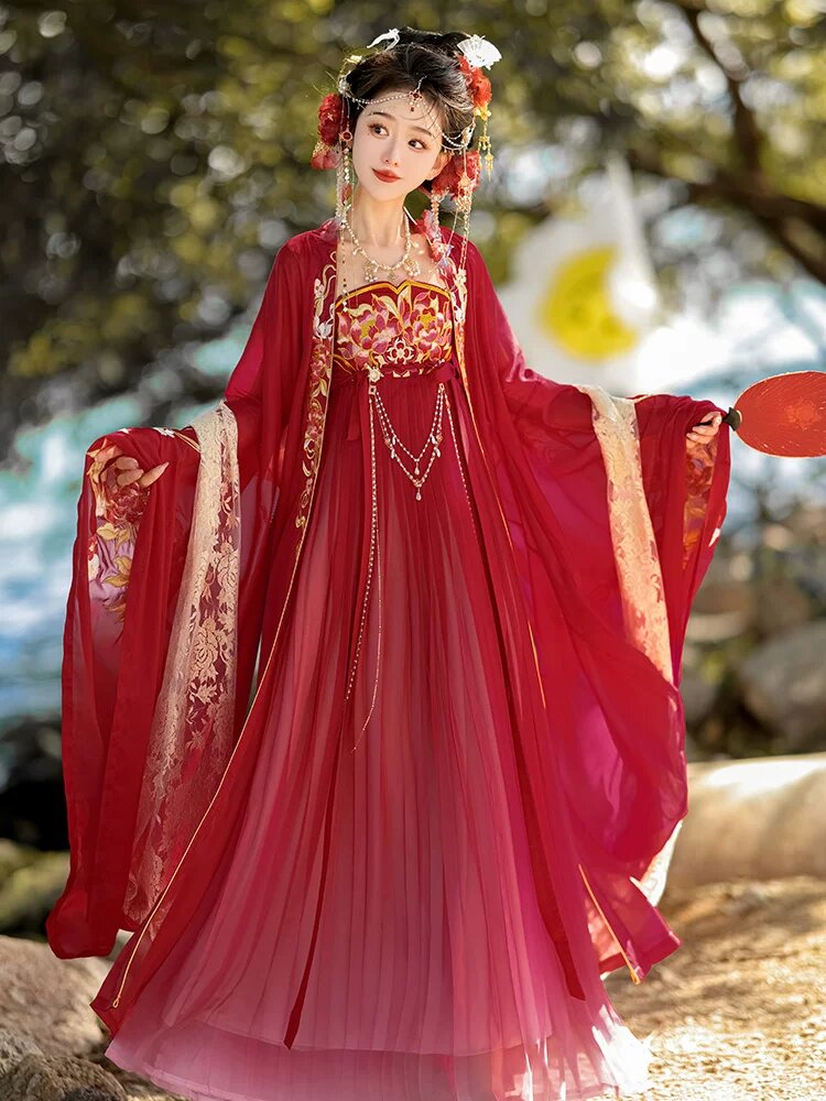 A Girls Traditional Charm:Hanfu Dress Set with Scenic Mountain Watercolors A Girls Traditional Charm:Hanfu Dress Set with Scenic Mountain Watercolors
