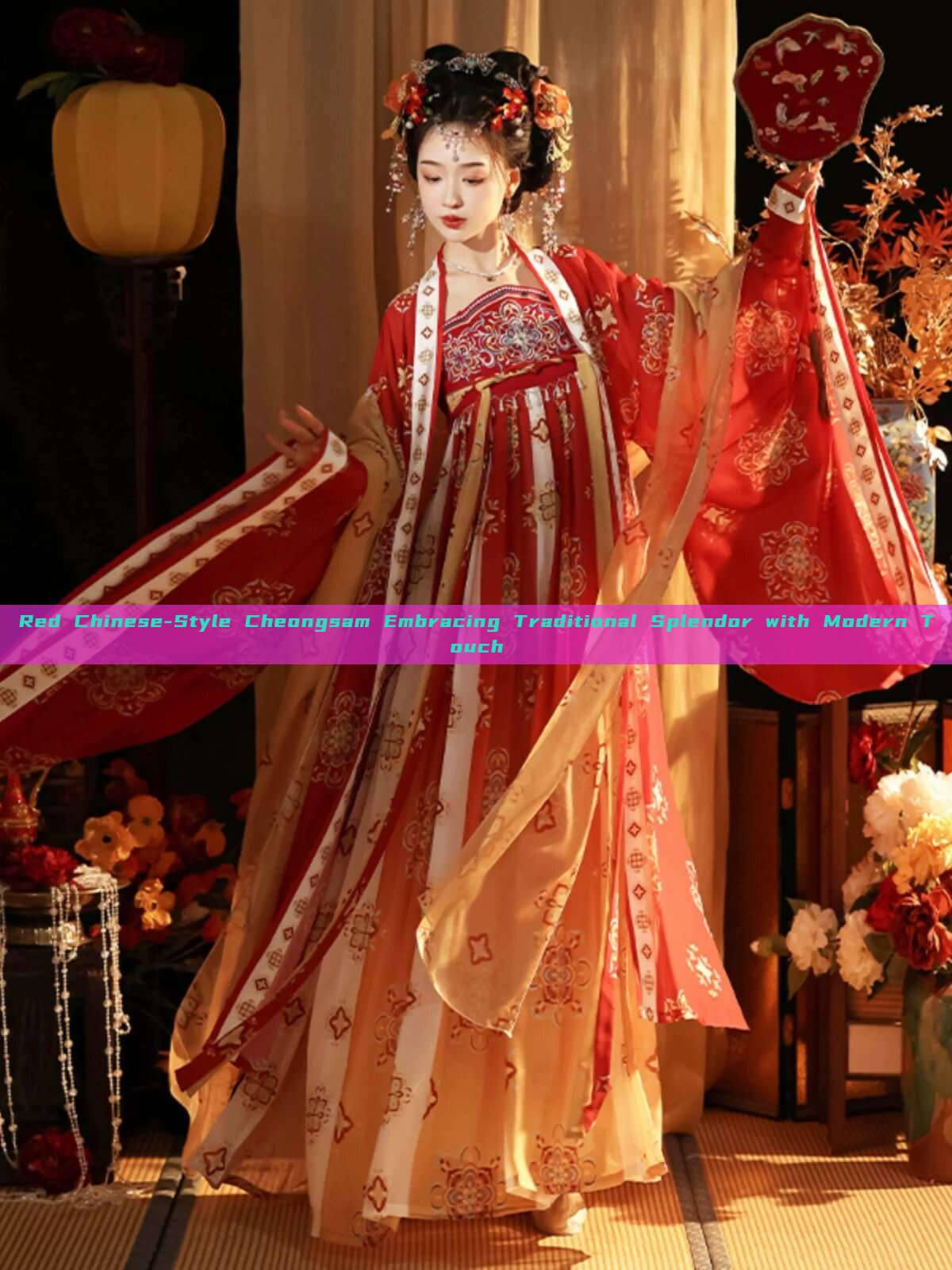 Red Chinese-Style Cheongsam Embracing Traditional Splendor with Modern Touch Red Chinese-Style Cheongsam Embracing Traditional Splendor with Modern Touch